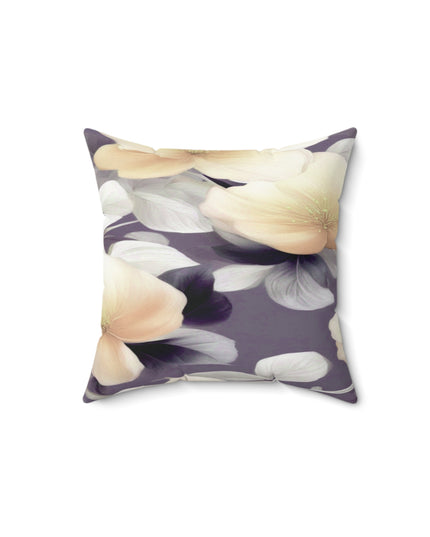 White Blush Floral Bunch Faux Suede Square Pillow, 14" x 14"