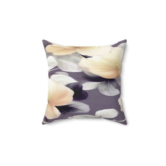 White Blush Floral Bunch Faux Suede Square Pillow, 14" x 14"