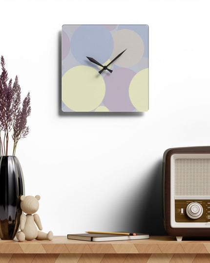 Pastel Soft Blue and Soft White Patches Acrylic Wall Clock, Round or Square, 10.75" x 10.75"