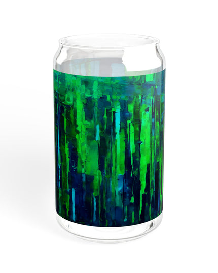 Striped Blue Green Glass, 16oz