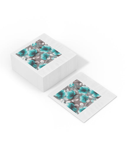 Tif Green Gray Floral Bunch White Coined Napkins, 6.5" x 6.5"