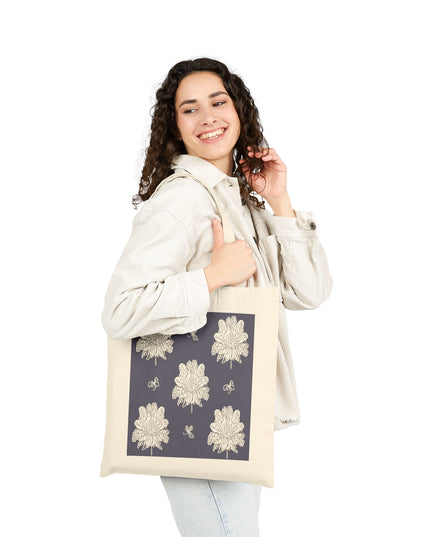 White Floral Butterflies Cotton Canvas Tote Bag
