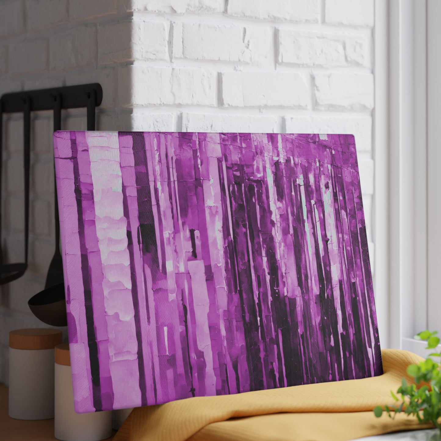 Striped Powder Lavender 11" x 15" Glass Cutting Board