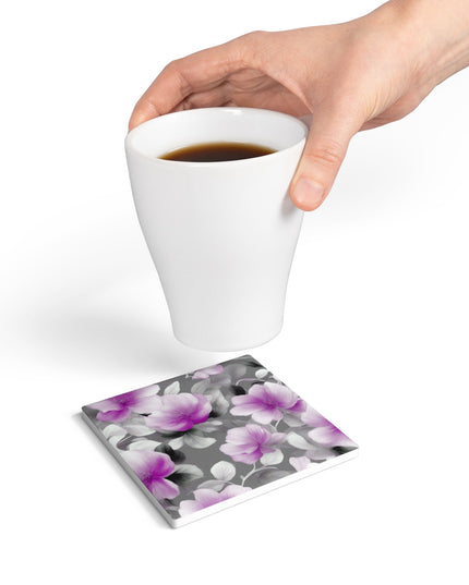 Purple Blossom Floral Bunch Square Ceramic Coaster, 4" x 4"