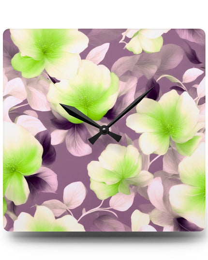 Lime Lavender Floral Bunch Acrylic Wall Clock, Round or Square, 10.75" x 10.75"