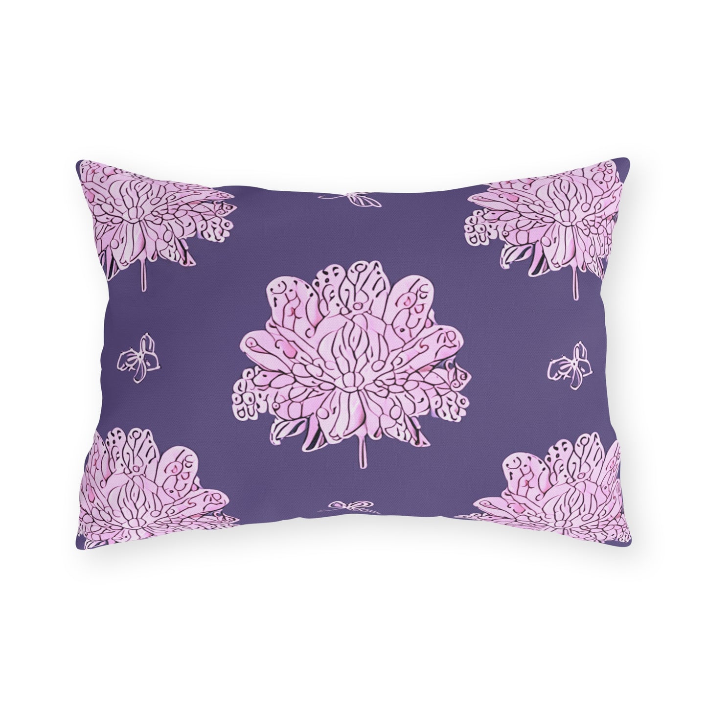 Magenta Floral Butterflies 20" x 14" Outdoor Pillow
