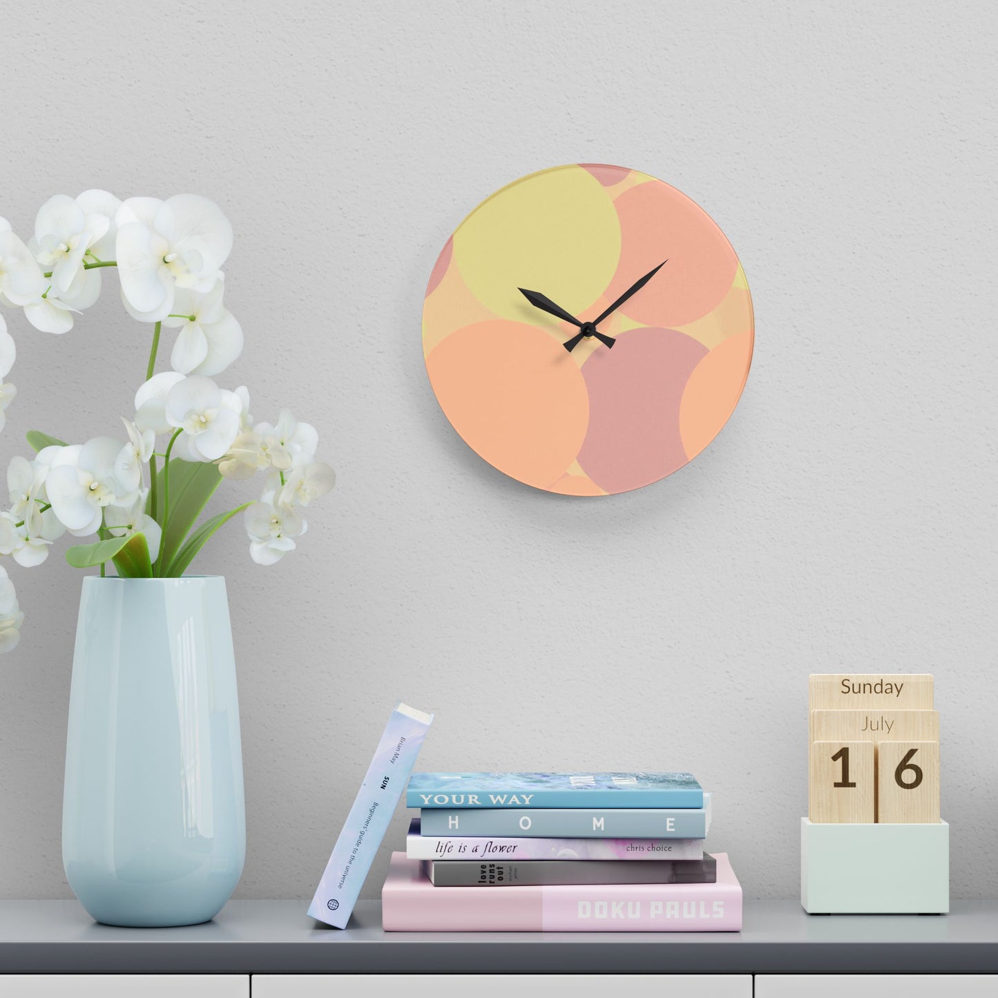 Pastel Hot Peach Patches Acrylic Wall Clock, Round or Square, 10.75" x 10.75"