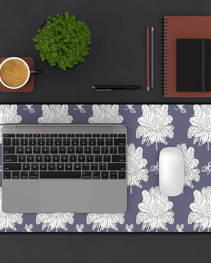 White Floral Butterflies 12" x 22" Desk Mat