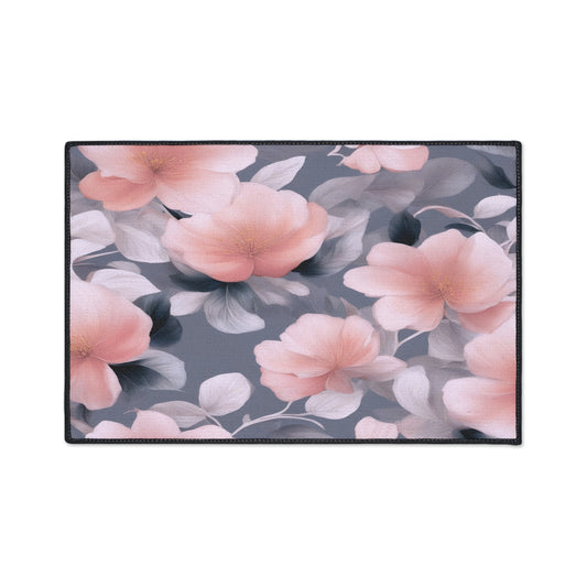 Peach and Blue Gray Floral Bunch Heavy Duty Floor Mat, 18" x 27"
