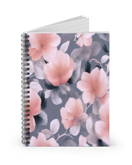 Peach and Blue Gray Floral Bunch Spiral Notebook - Ruled Line, 6" x 8", 118 pages