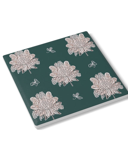 Soft White Floral Butterflies 4" x 4" Square Ceramic Coaster