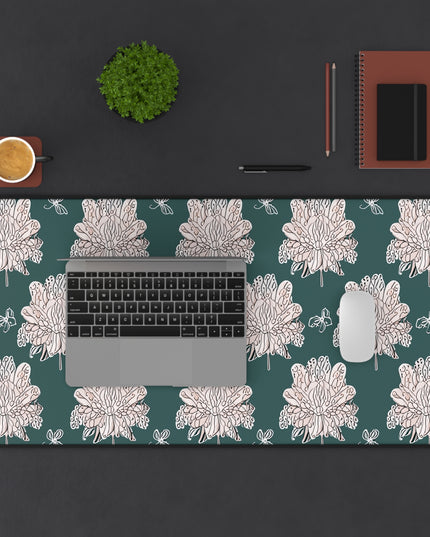 Soft White Floral Butterflies 16" x 32" Desk Mat