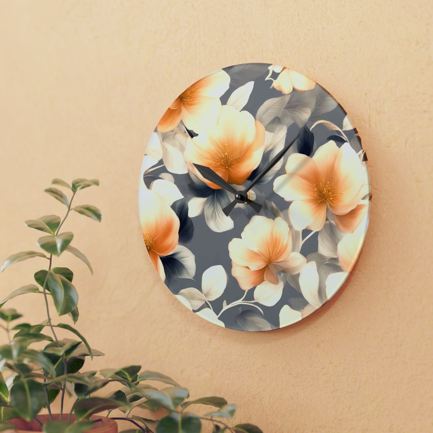 Soft Blossom Floral Bunch Acrylic Wall Clock, Round or Square, 10.75" x 10.75"
