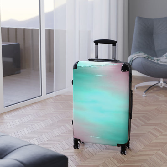 Green Sea Lavender Fog Medium Suitcase with built in lock, 4 double-wheels, telescopic handle, and ABS back hard-shell