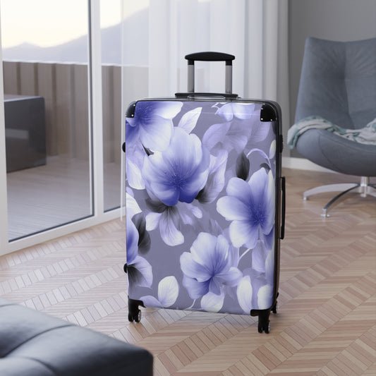 Indigo Blossom Floral Bunch Large Suitcase with built in lock, 4 double-wheels, telescopic handle, and ABS back hard-shell