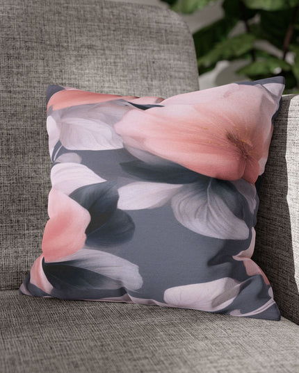 Peach and Blue Gray Floral Bunch Spun Polyester Square Pillowcase, 14" x 14"
