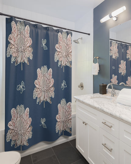 Rose White Floral Butterflies Shower Curtain, 71" x 74"