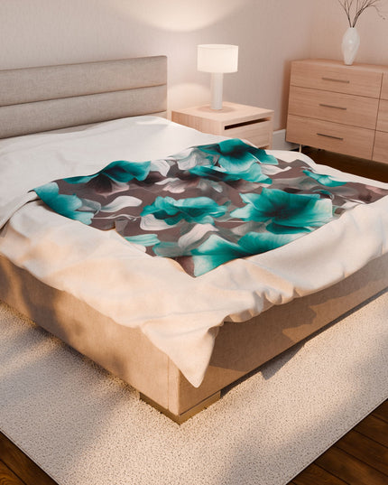 Tif Green Gray Floral Bunch Velveteen Plush Blanket, 50" x 60"