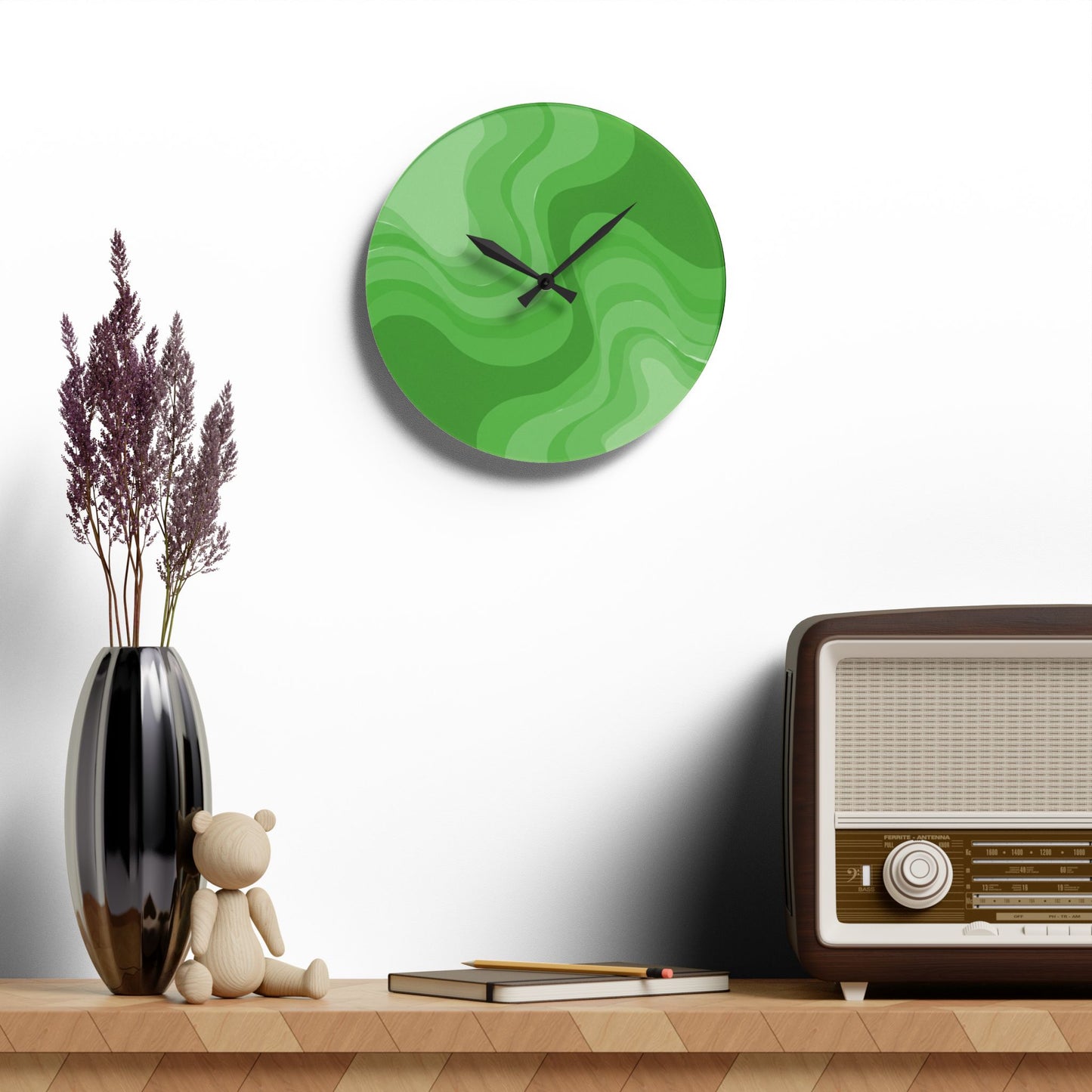 Greenie Meanie Wavey 10.75" x 10.75" Round or Square Acrylic Wall Clock