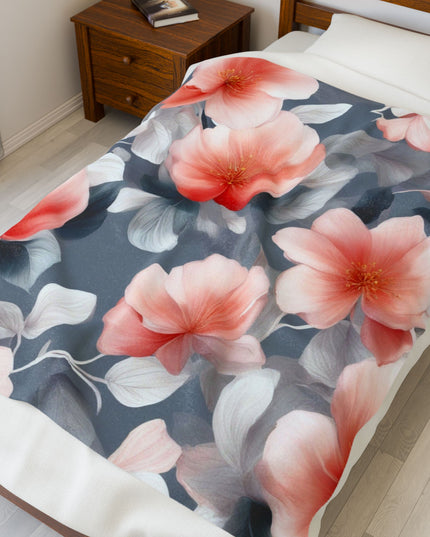 Red Blossom Floral Bunch Velveteen Plush Blanket, 50" x 60"