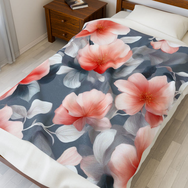 Red Blossom Floral Bunch Velveteen Plush Blanket, 50" x 60"