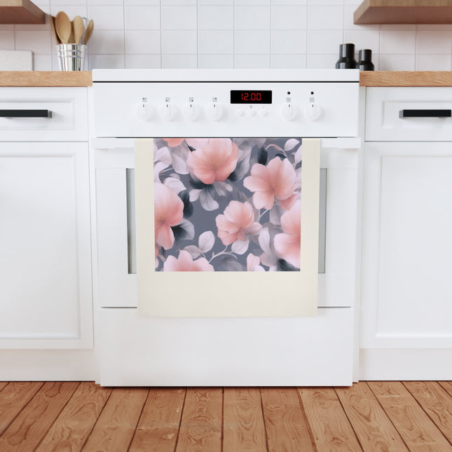 Peach and Blue Gray Floral Bunch Cotton Tea Towel 19.6" x 27.5"