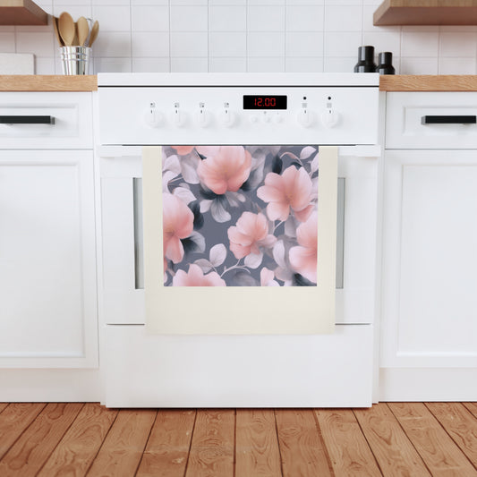 Peach and Blue Gray Floral Bunch Cotton Tea Towel 19.6" x 27.5"