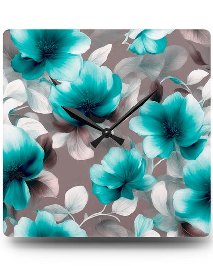 Tif Green Gray Floral Bunch Acrylic Wall Clock, Round or Square, 10.75" x 10.75"