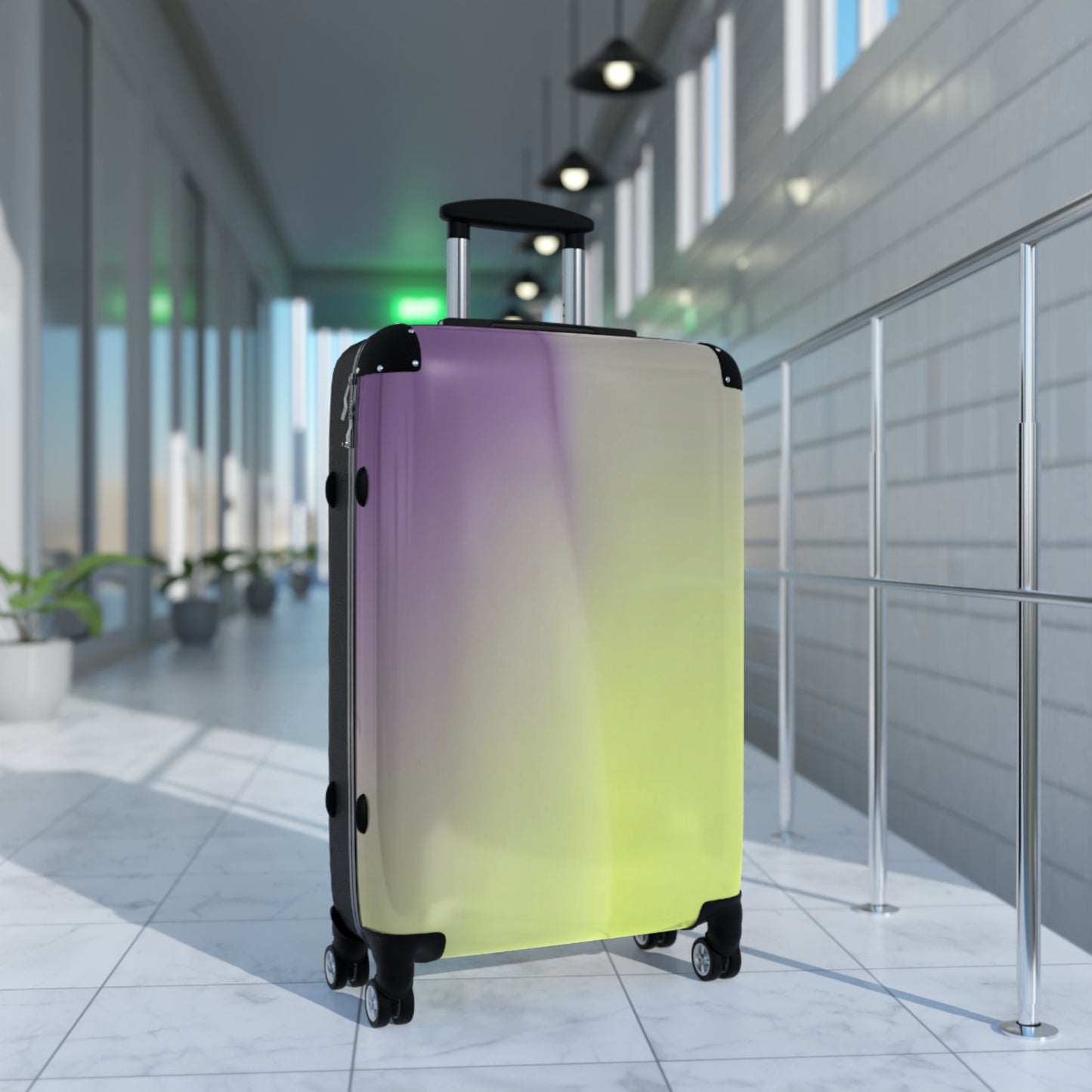 Purple Golden Fade Medium Suitcase with built in lock, 4 double-wheels, telescopic handle, and ABS back hard-shell