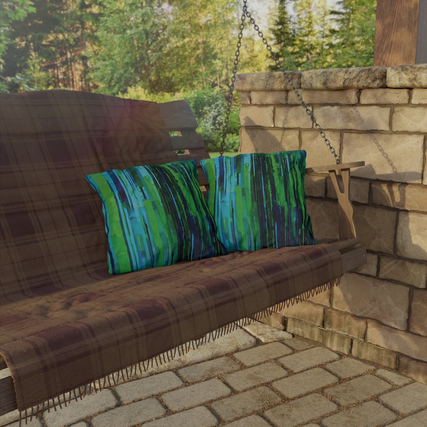Striped Blue Green Pastel 16" x 16" Outdoor Pillow