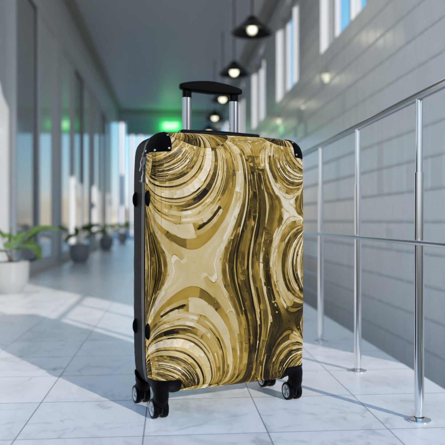 Uzi Spiral Light Brown Medium Suitcase with built in lock, 4 double-wheels, telescopic handle, and ABS back hard-shell