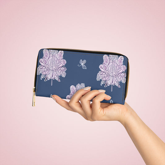 Purple White Floral Butterflies Elegant Abstract Zipper Wallet - Stylish & Functional Accessory for Everyday Use