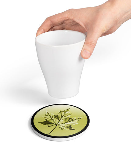 Lemongrass Maple Leaf 4" x 4" Round Ceramic Coaster
