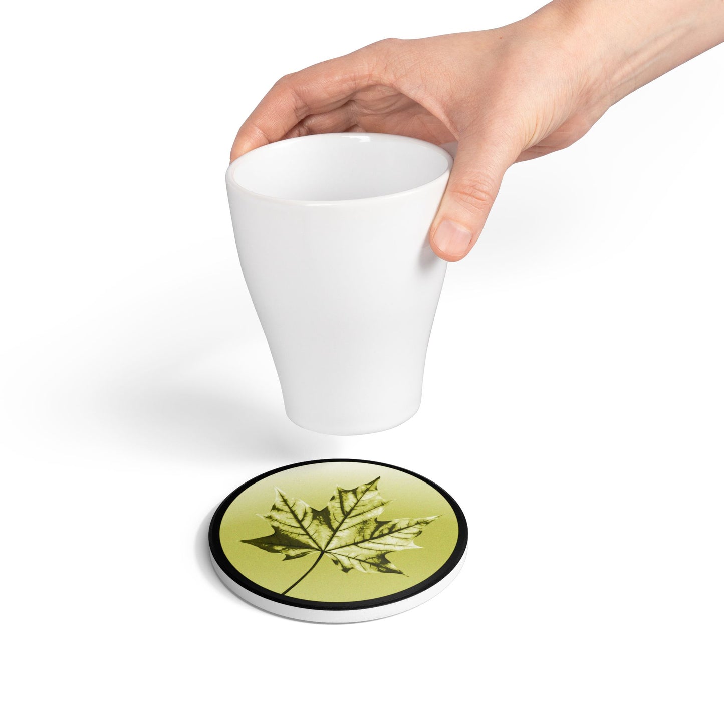 Lemongrass Maple Leaf 4" x 4" Round Ceramic Coaster