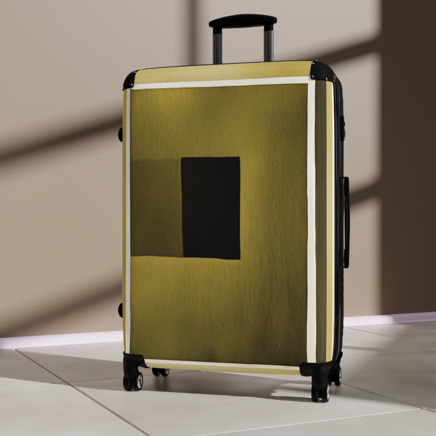 Tan Shadow Large Suitcase with built in lock, 4 double-wheels, telescopic handle, and ABS back hard-shell