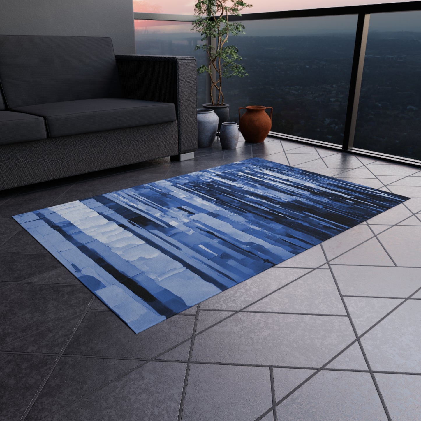 Striped Deep Blue 48" x 72" Outdoor Rug