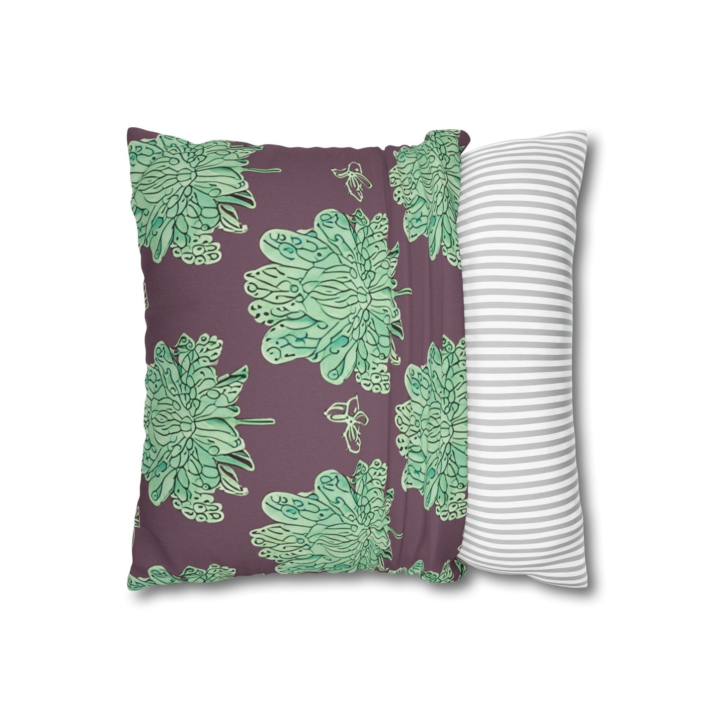 Mint Green Floral Butterflies Spun Polyester Square Pillowcase, 14" x 14"