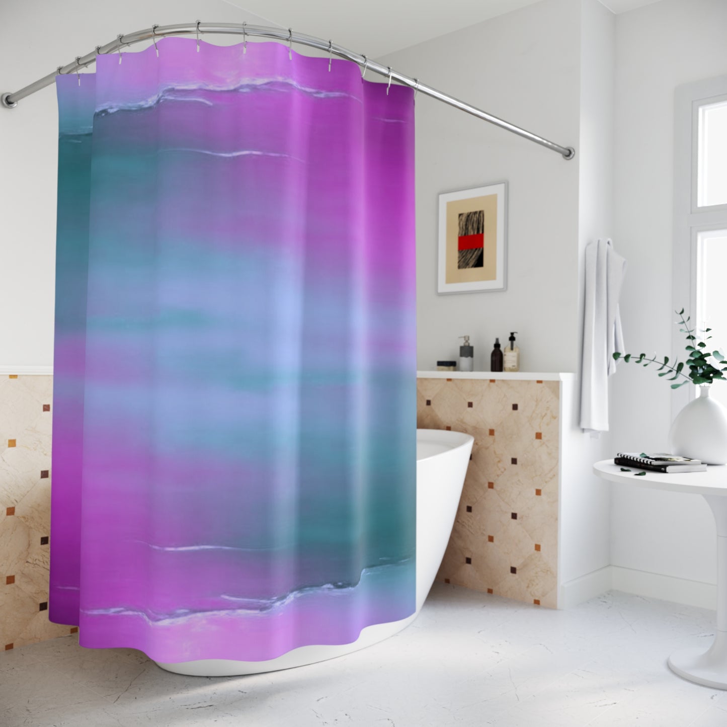 Dark Blue Green Sea Purple Fog Shower Curtains, 71" x 74"