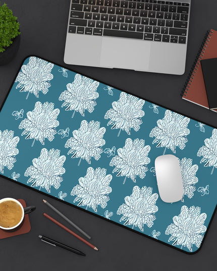 Tif Green White Floral Butterflies 12" x 22" Desk Mat