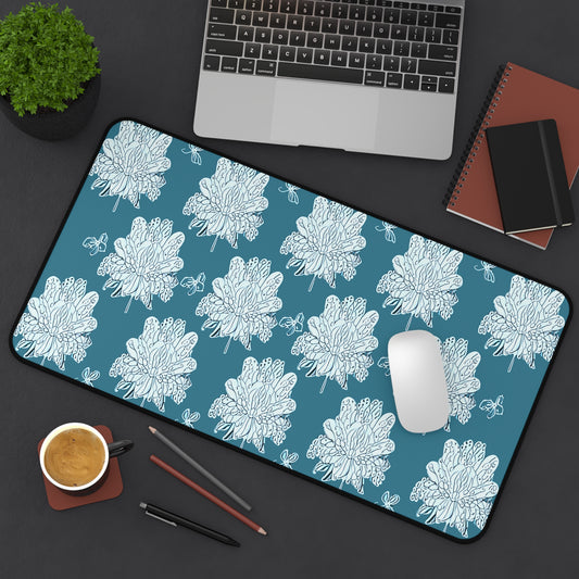 Tif Green White Floral Butterflies 12" x 22" Desk Mat