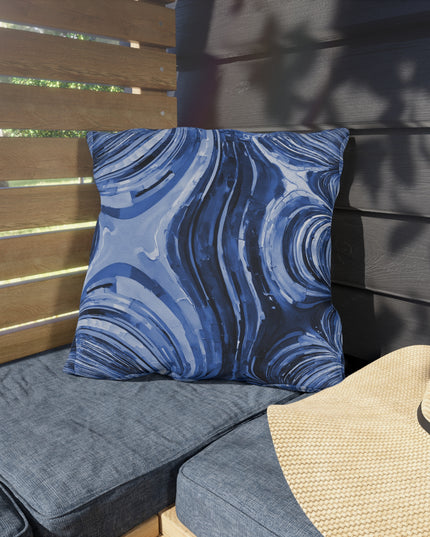 Uzi Spiral Deep Blue Outdoor Pillow, 18" x 18"
