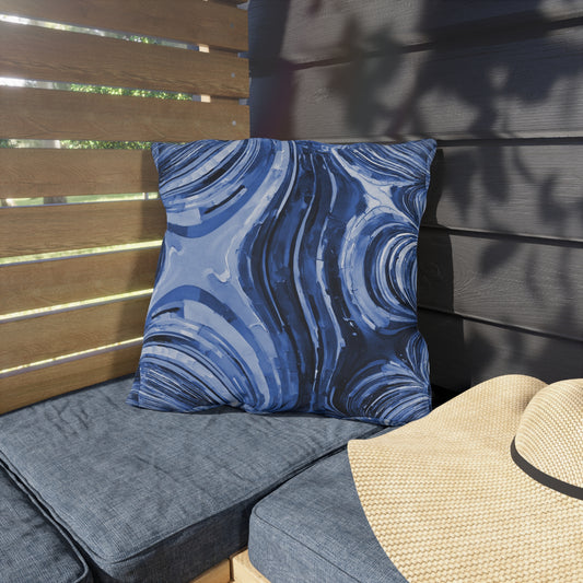 Uzi Spiral Deep Blue Outdoor Pillow, 18" x 18"