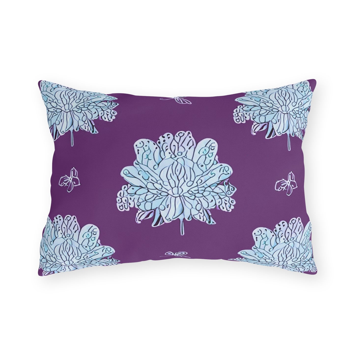 Blue Floral Butterflies 20" x 14" Outdoor Pillow