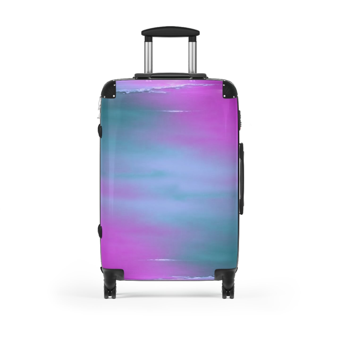 Dark Blue Green Sea Purple Fog Medium Suitcase with built in lock, 4 double-wheels, telescopic handle, and ABS back hard-shell