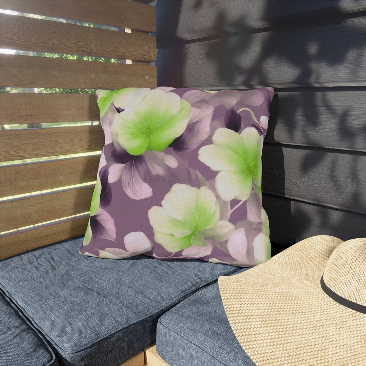 Lime Lavender Floral Bunch 18" x 18" Outdoor Pillow