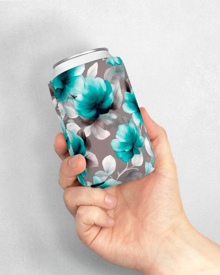 Tif Green Gray Floral Bunch 12 oz Can Cooler Sleeve