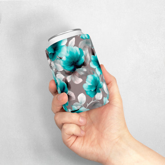 Tif Green Gray Floral Bunch 12 oz Can Cooler Sleeve