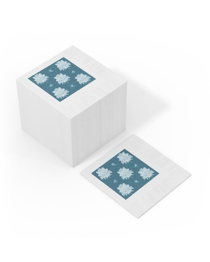 Tif Green White Floral Butterflies White Coined Napkins, 4.8" x 4.8"