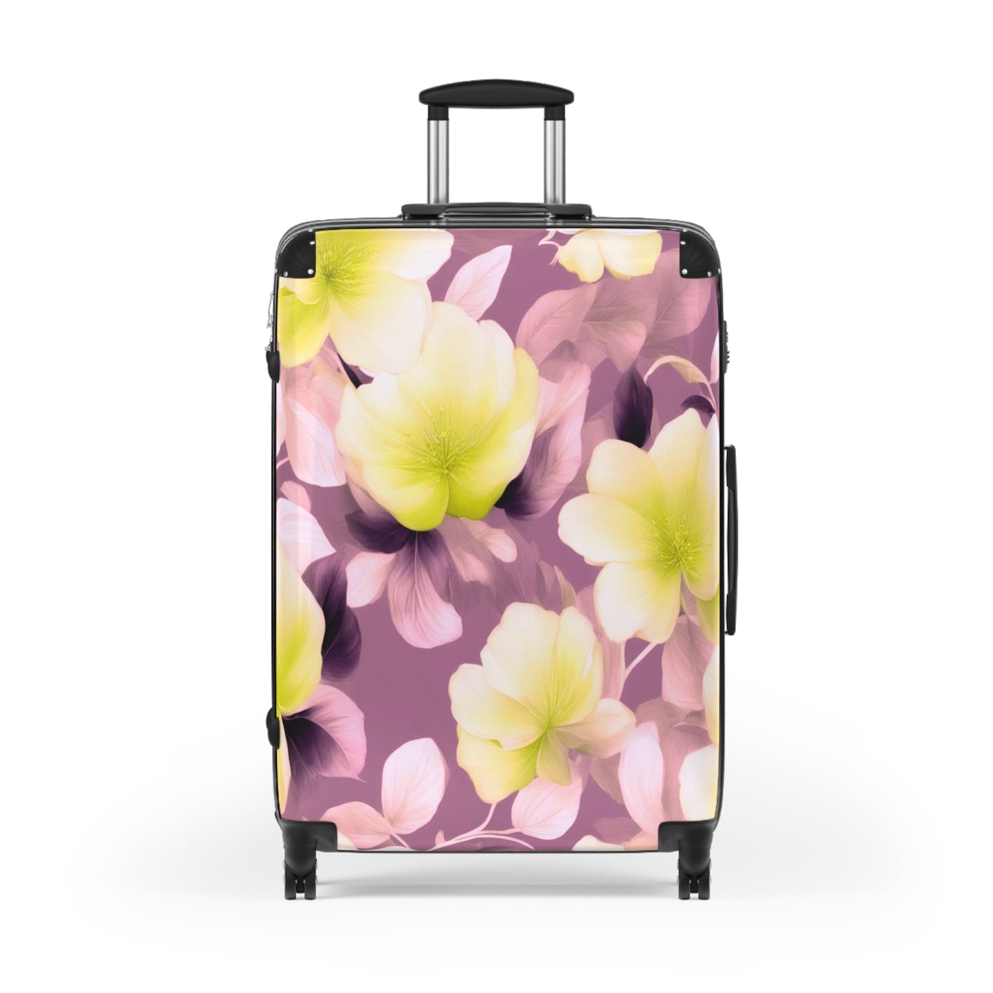 Lemon Blossom Floral Bunch Large Suitcase with built in lock, 4 double-wheels, telescopic handle, and ABS back hard-shell