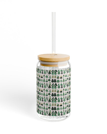 Mini Vintage Green Trees Sipper Glass, 16oz